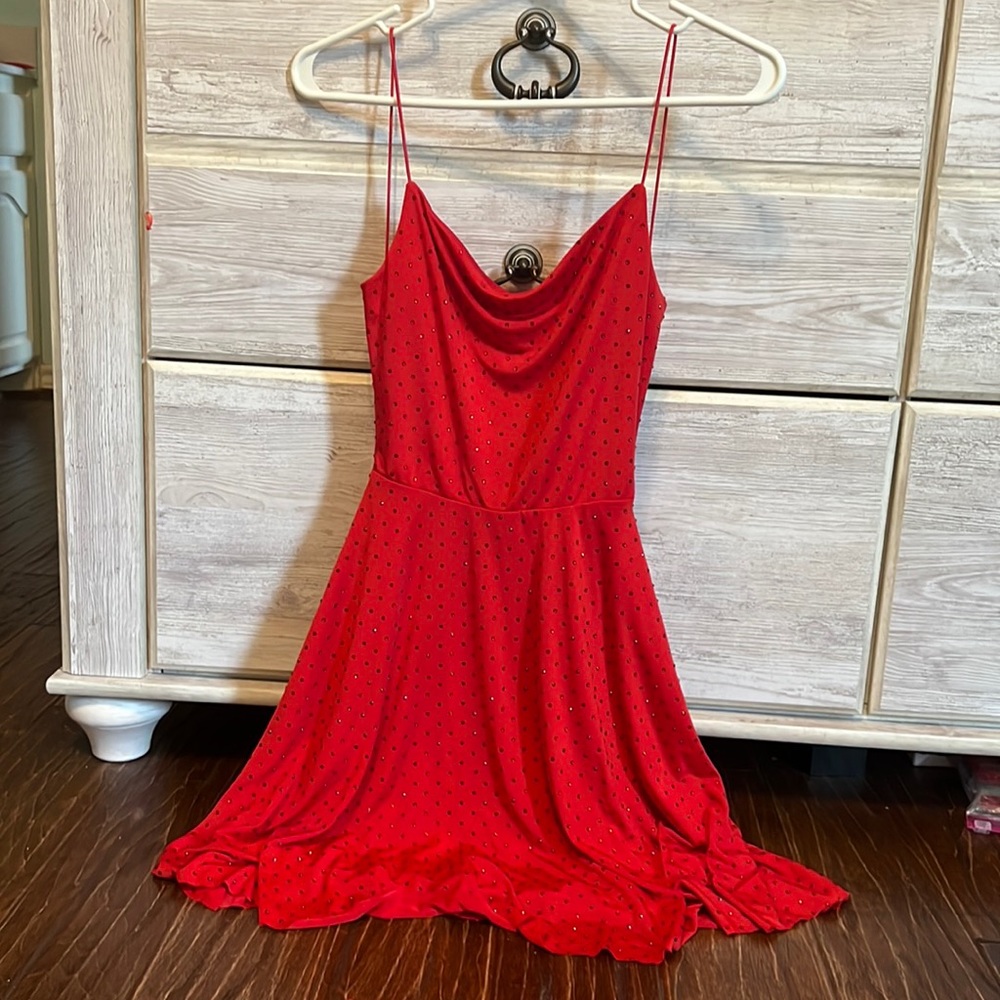 Open back red mini dress